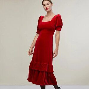 Rachel Parcell Puff Sleeve Peplum Skirt Midi Dress Size Medium